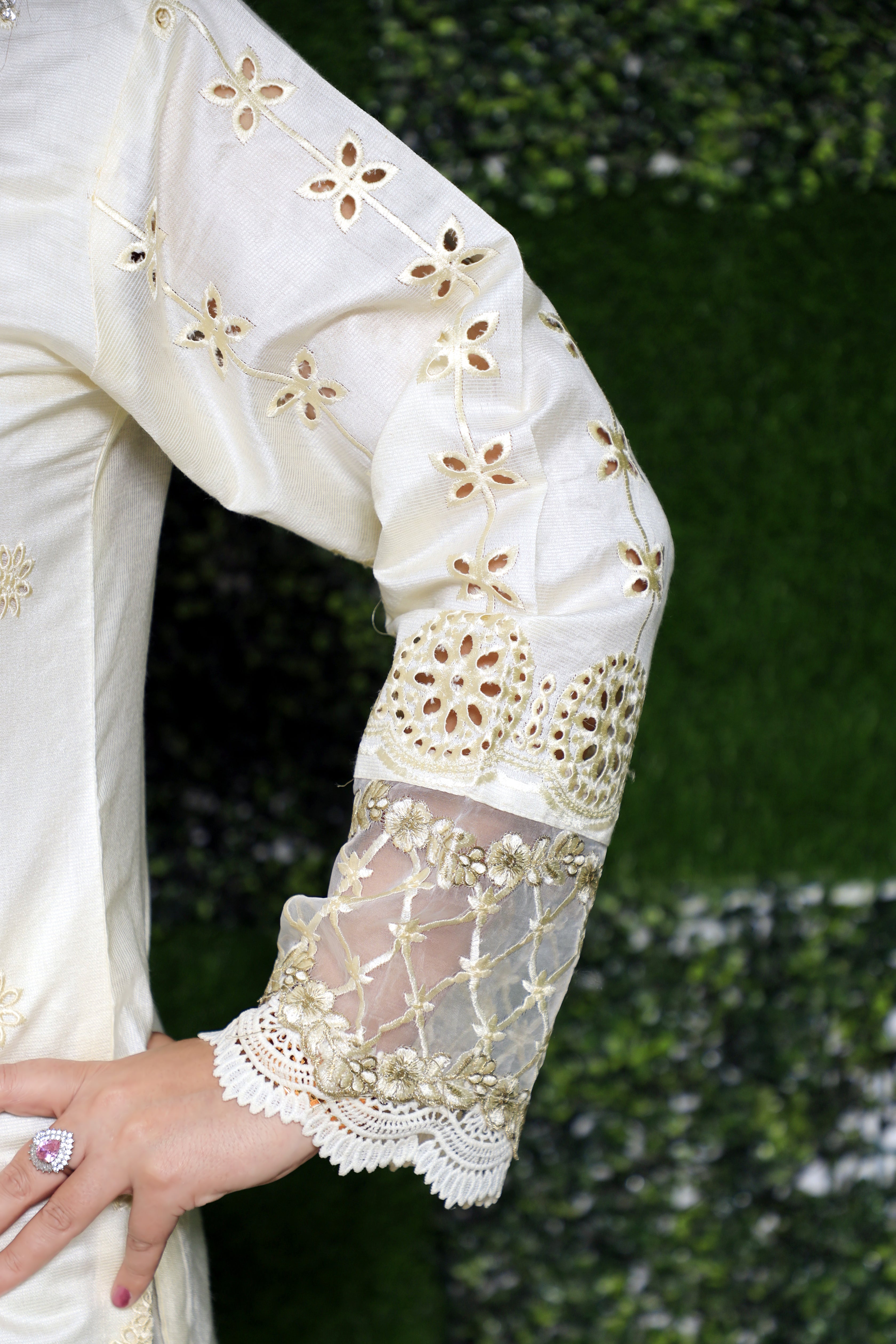 3-Piece Khadi Suit with Chikankari and Organza Embroidery