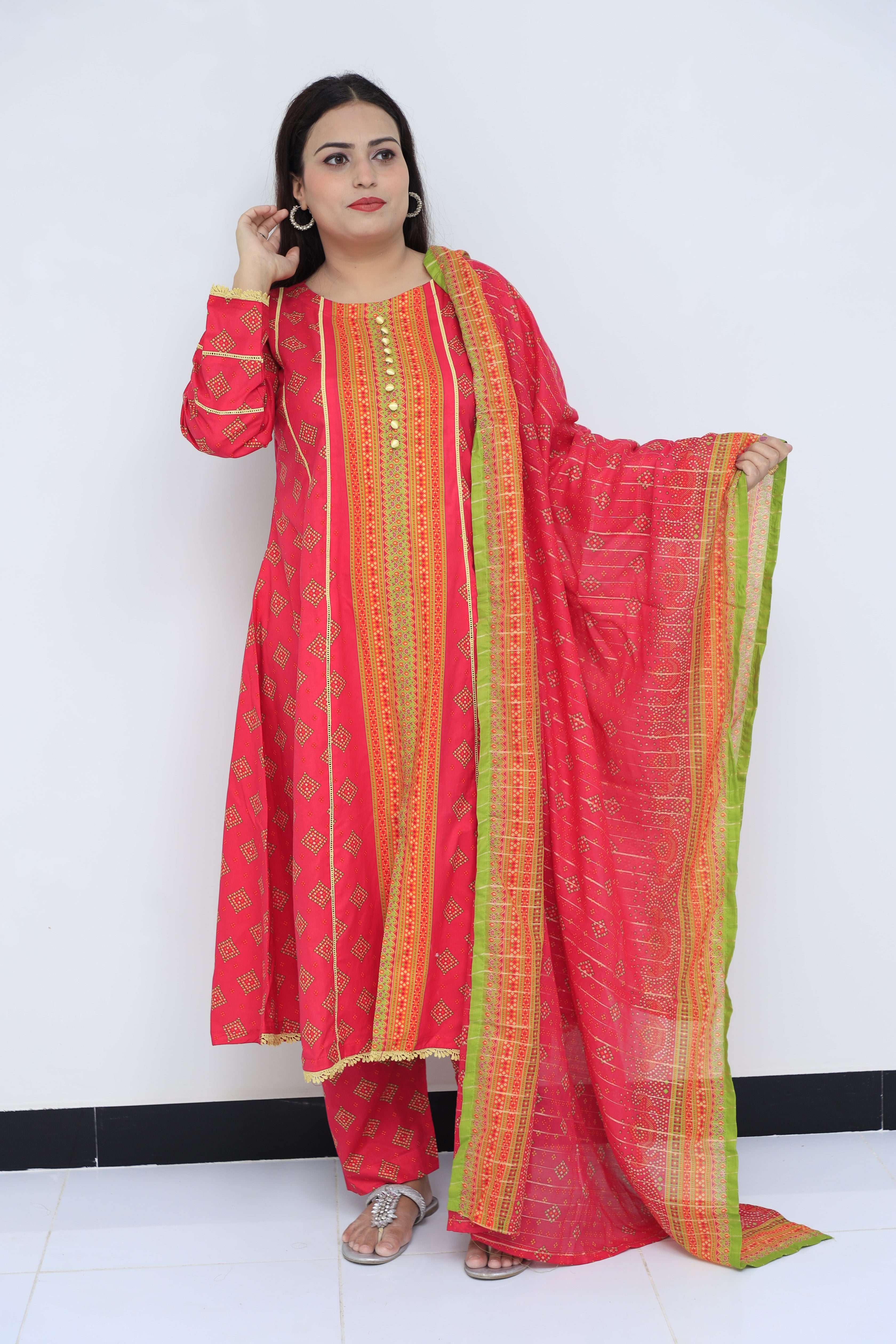 3Pc Lawn Airline Style Suit with Central Lace and Printed Design