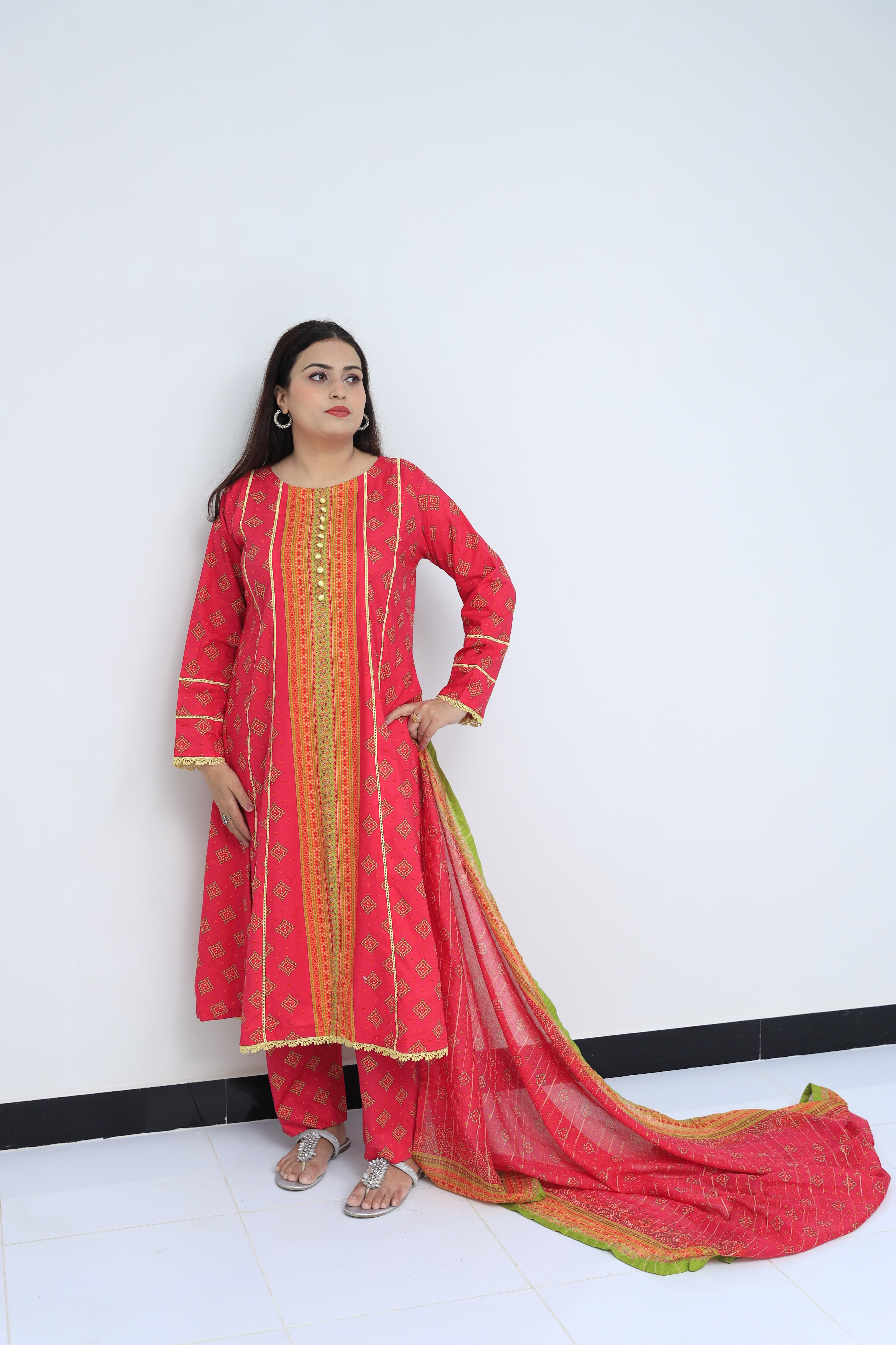 3Pc Lawn Airline Style Suit with Central Lace and Printed Design