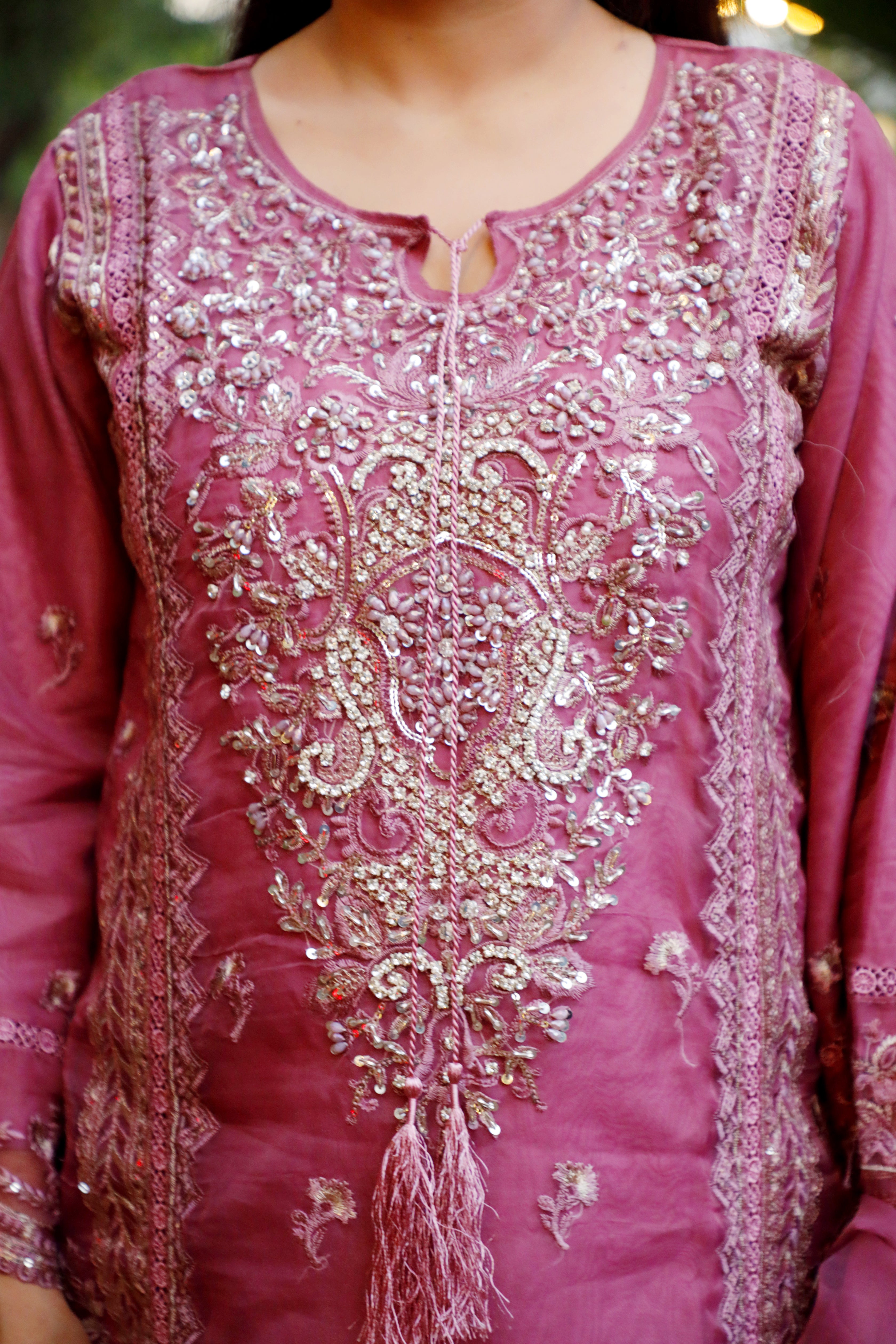 3-Piece Organza Suit with Stone Work, Embroidery, and Cutwork