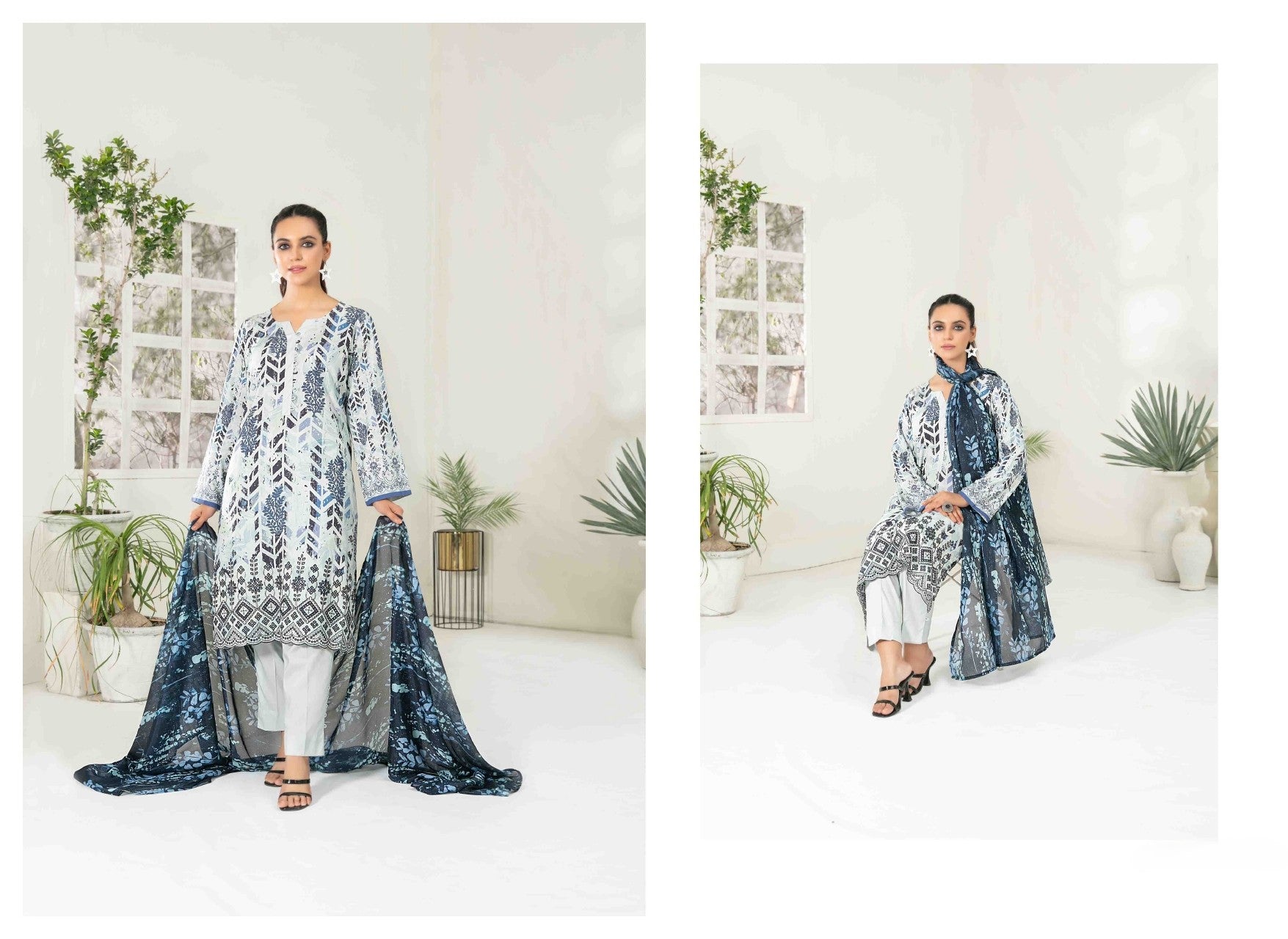 3Pc Stitched Embroidered Digital Printed Viscose Suit with Silk Dupatta