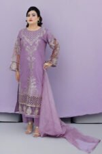 3-Piece Lilac Khadi Suit with Pearl and Zari Embroidery