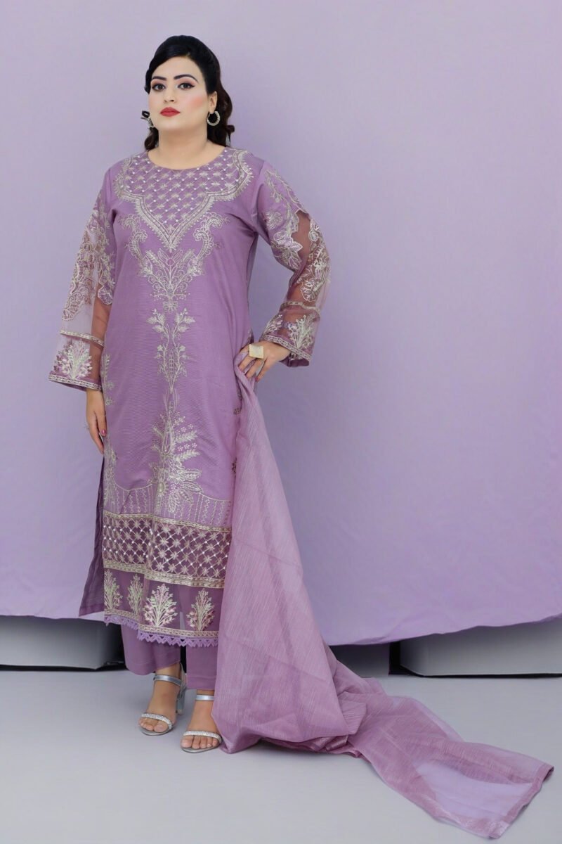 3-Piece Lilac Khadi Suit with Pearl and Zari Embroidery