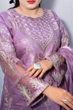 3-Piece Lilac Khadi Suit with Pearl and Zari Embroidery - Image 2