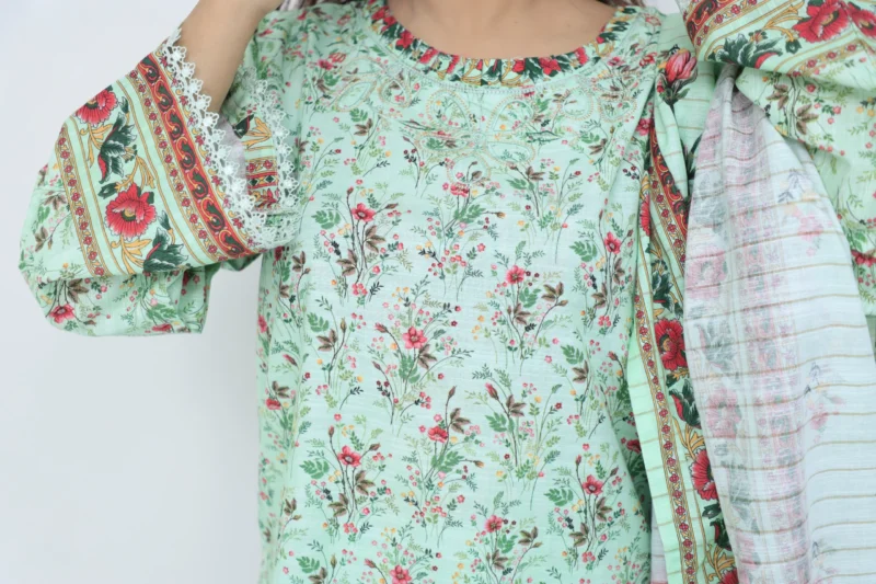 3-Piece Embroidered Khadar Suit with Sequins, Cutwork, and Printed Dupatta - Image 2