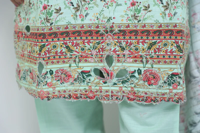 3-Piece Embroidered Khadar Suit with Sequins, Cutwork, and Printed Dupatta - Image 4
