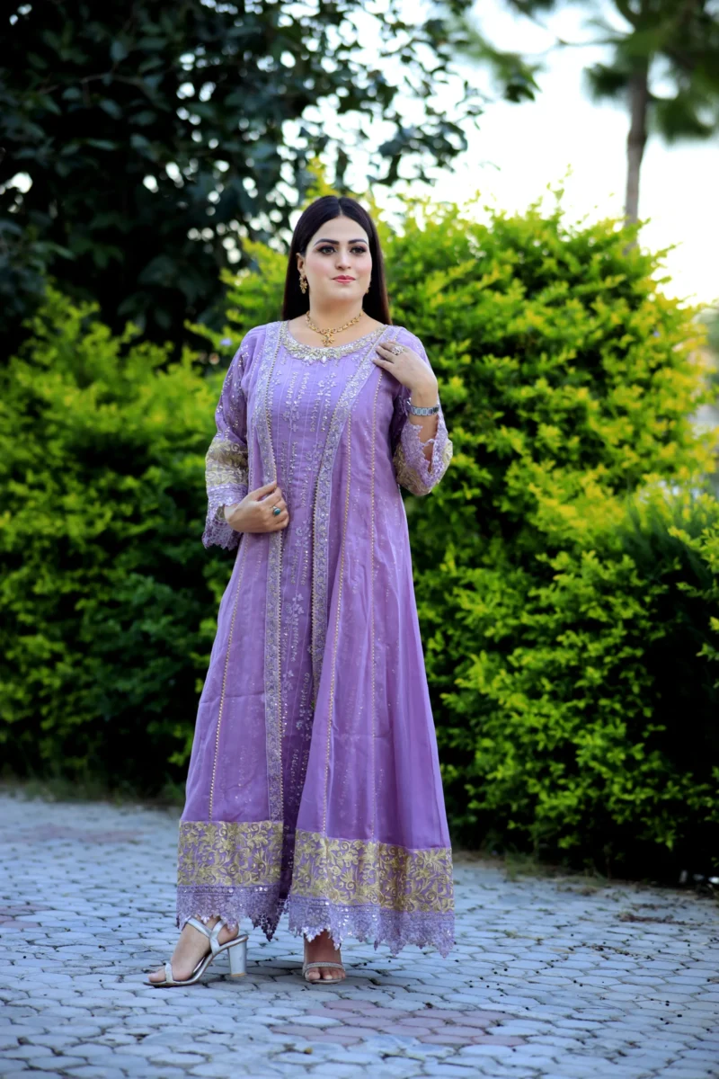 3-Piece Light Purple Crinkle Chiffon Maxi with Open Gown