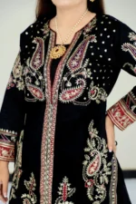 3-Piece Cotton Blend Front Open Gown with Multi-Color Embroidery and Zari Work - Image 2