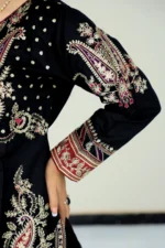 3-Piece Cotton Blend Front Open Gown with Multi-Color Embroidery and Zari Work - Image 3