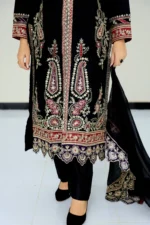 3-Piece Cotton Blend Front Open Gown with Multi-Color Embroidery and Zari Work - Image 4