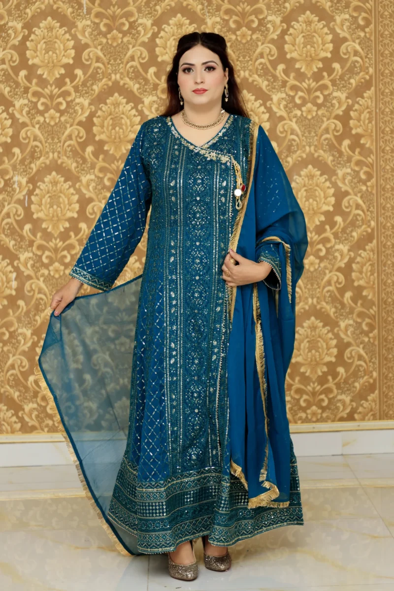 3-Piece Zinc Chiffon Angrakha-Style Frock