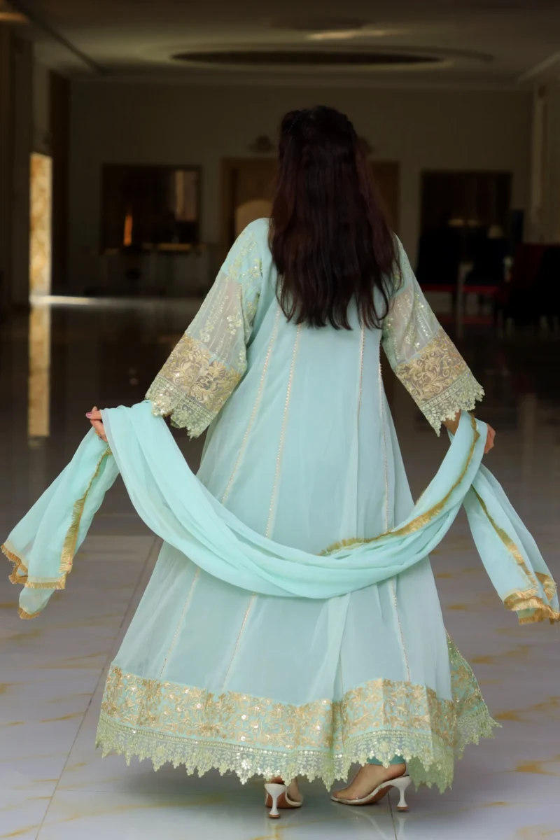 3-Piece Mint Green Crinkle Chiffon Maxi with Open Gown - Image 5