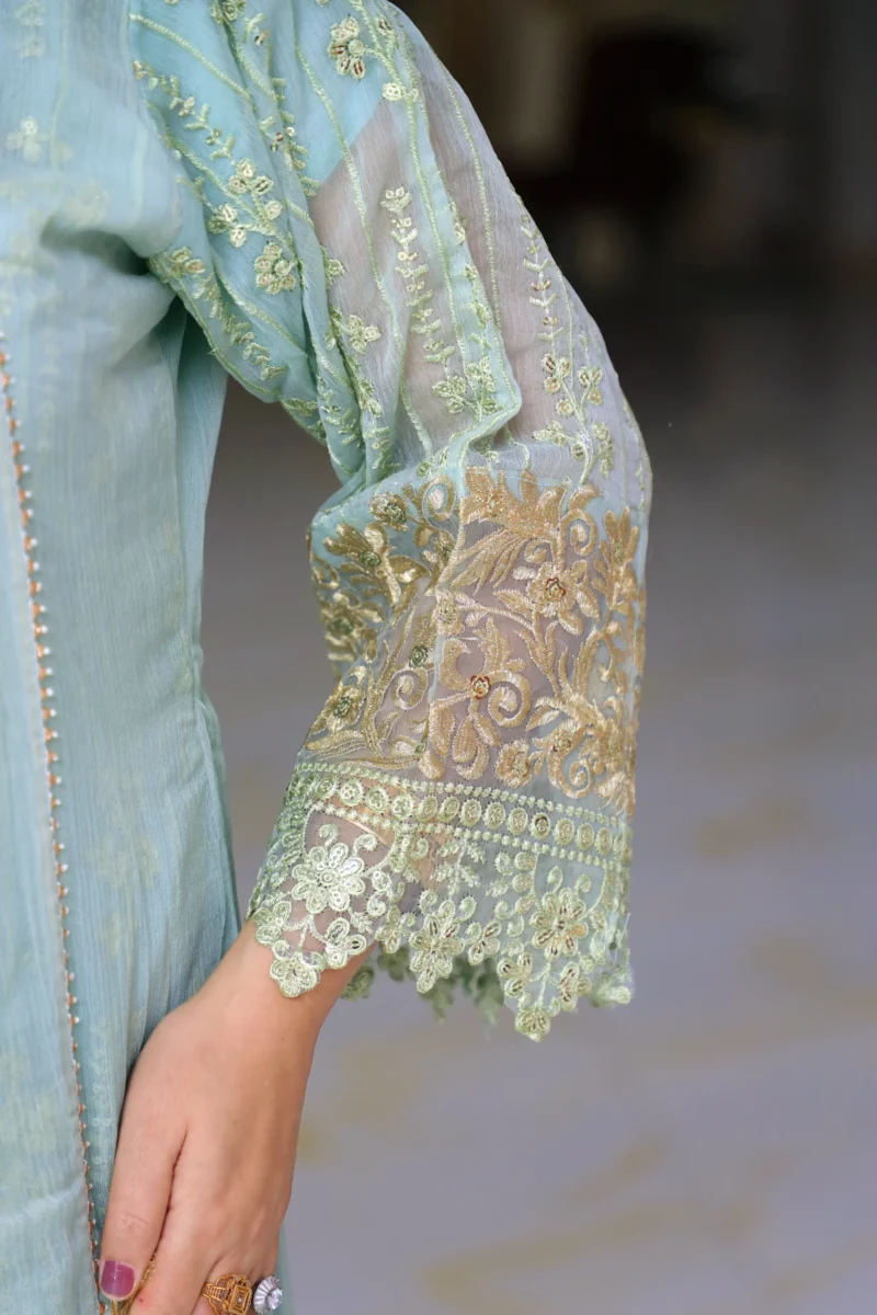 3-Piece Mint Green Crinkle Chiffon Maxi with Open Gown - Image 2