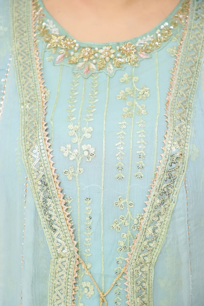 3-Piece Mint Green Crinkle Chiffon Maxi with Open Gown - Image 3