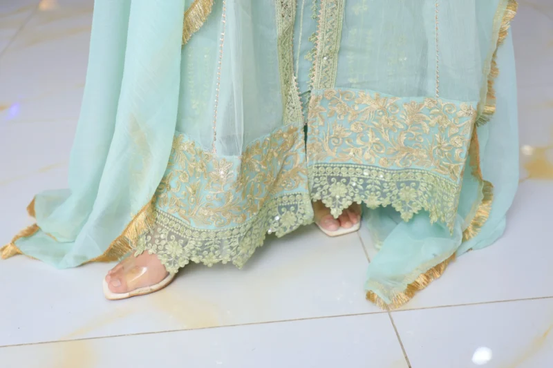 3-Piece Mint Green Crinkle Chiffon Maxi with Open Gown - Image 4