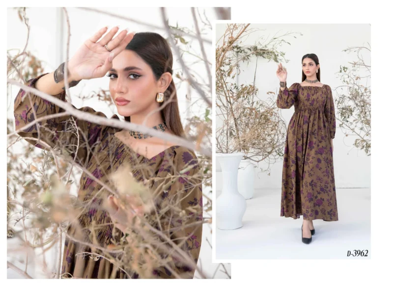 1-Piece Digital Printed Staple Maxi  – Brown - Image 2