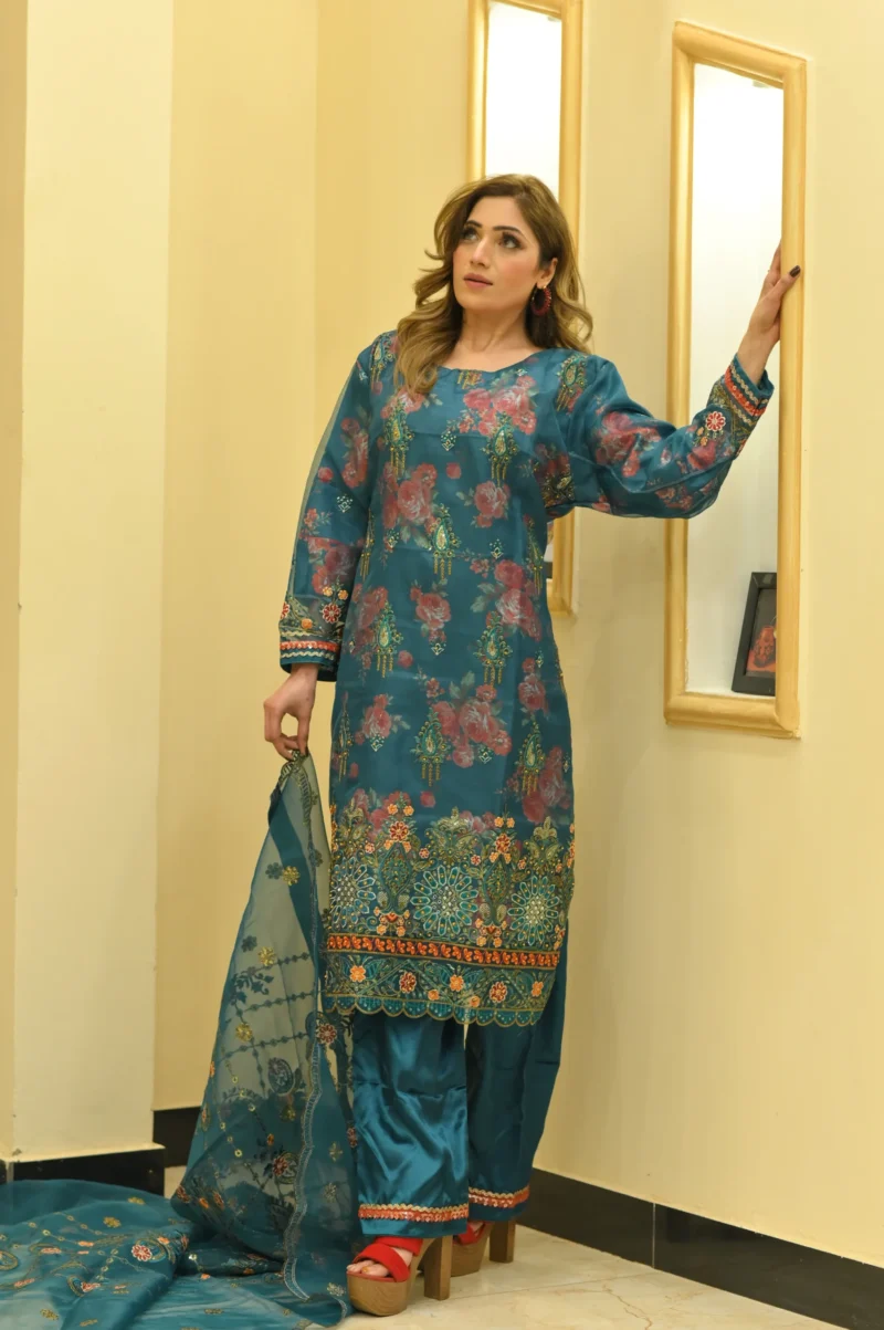 3-Piece Chiffon Embroidered Suit