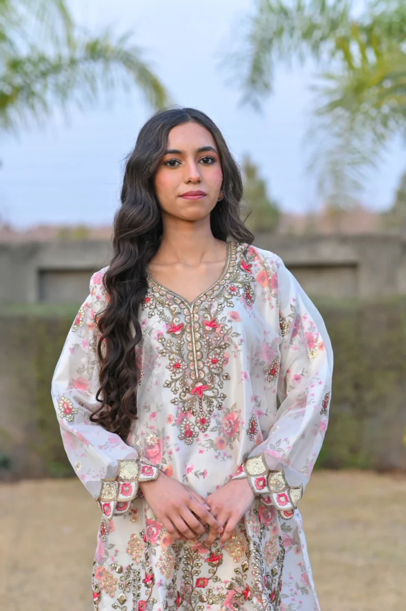3-Piece Organza Embroidered Suit – White - Image 2