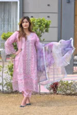 3-Piece Organza Embroidered Suit – Light Pink