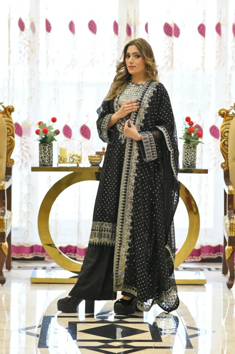 3-Piece Chiffon Embroidered Suit