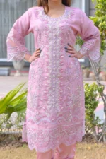 3-Piece Organza Embroidered Suit – Light Pink - Image 2