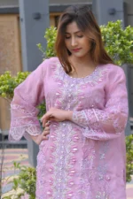 3-Piece Organza Embroidered Suit – Light Pink - Image 3