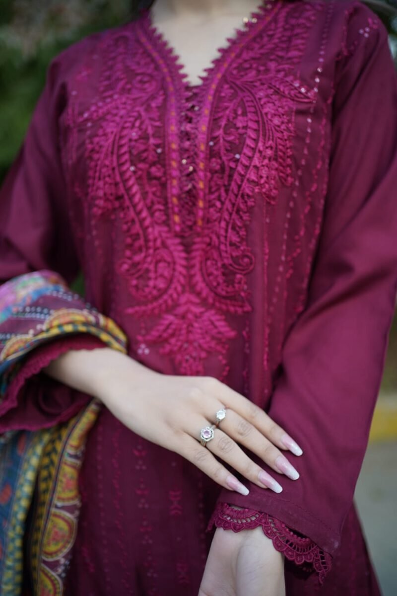 3-Piece Farshi Shalwar Suit – Maroon - Image 2