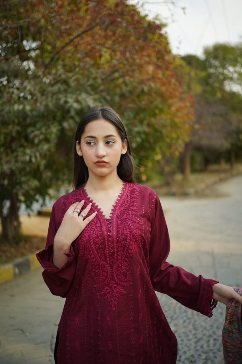 3-Piece Farshi Shalwar Suit – Maroon - Image 3