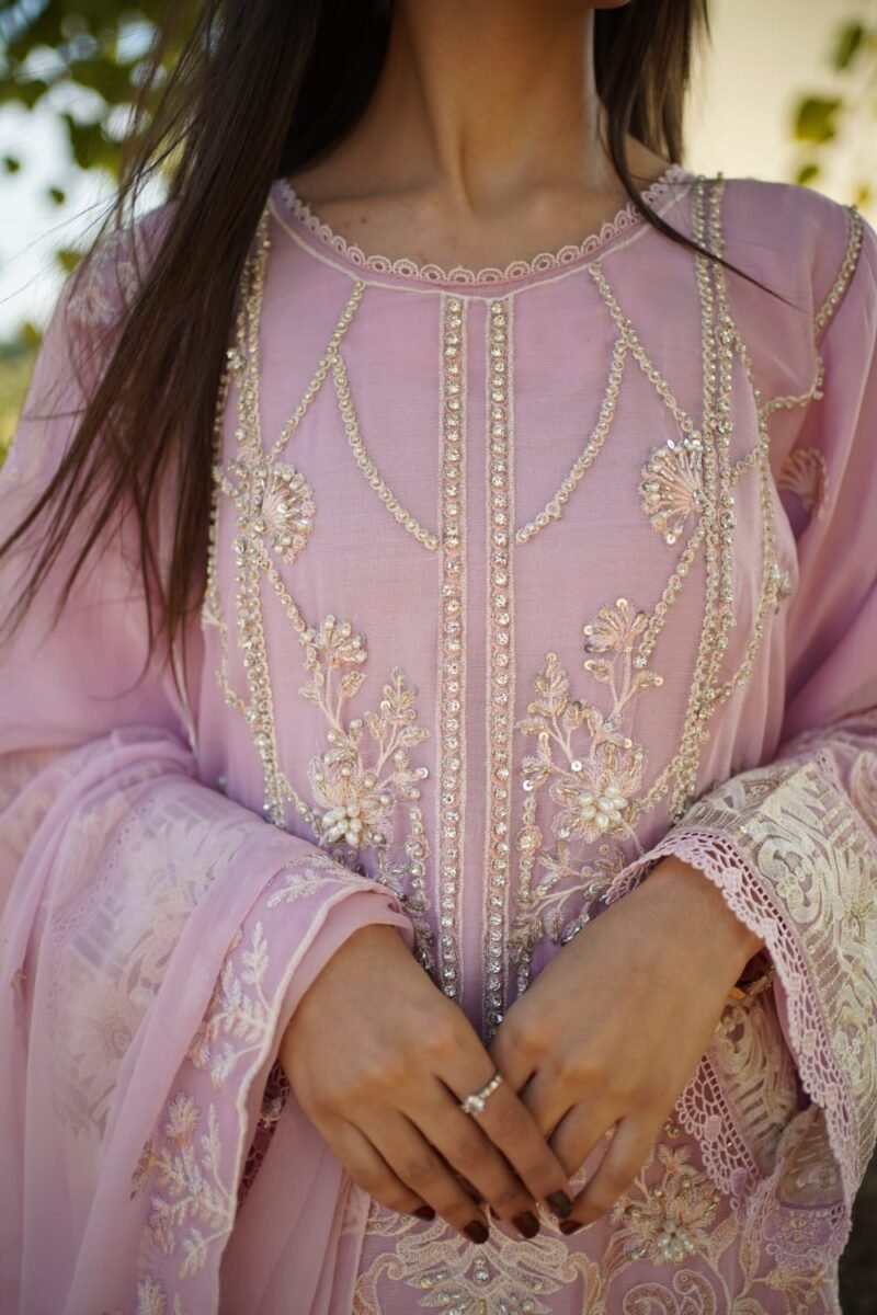 3-Piece Chiffon Embroidered Dress – Lilac - Image 2
