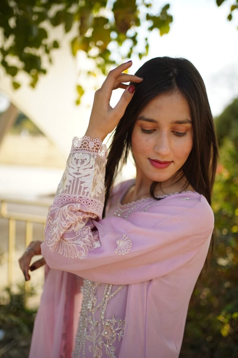 3-Piece Chiffon Embroidered Dress – Lilac - Image 4