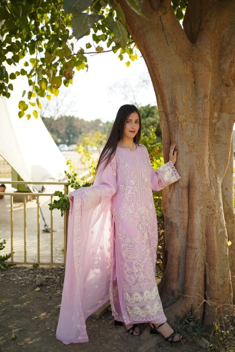 3-Piece Chiffon Embroidered Dress – Lilac