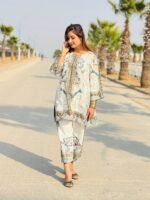 2-Piece Printed Silk Co-Ord Set with Mirror Work