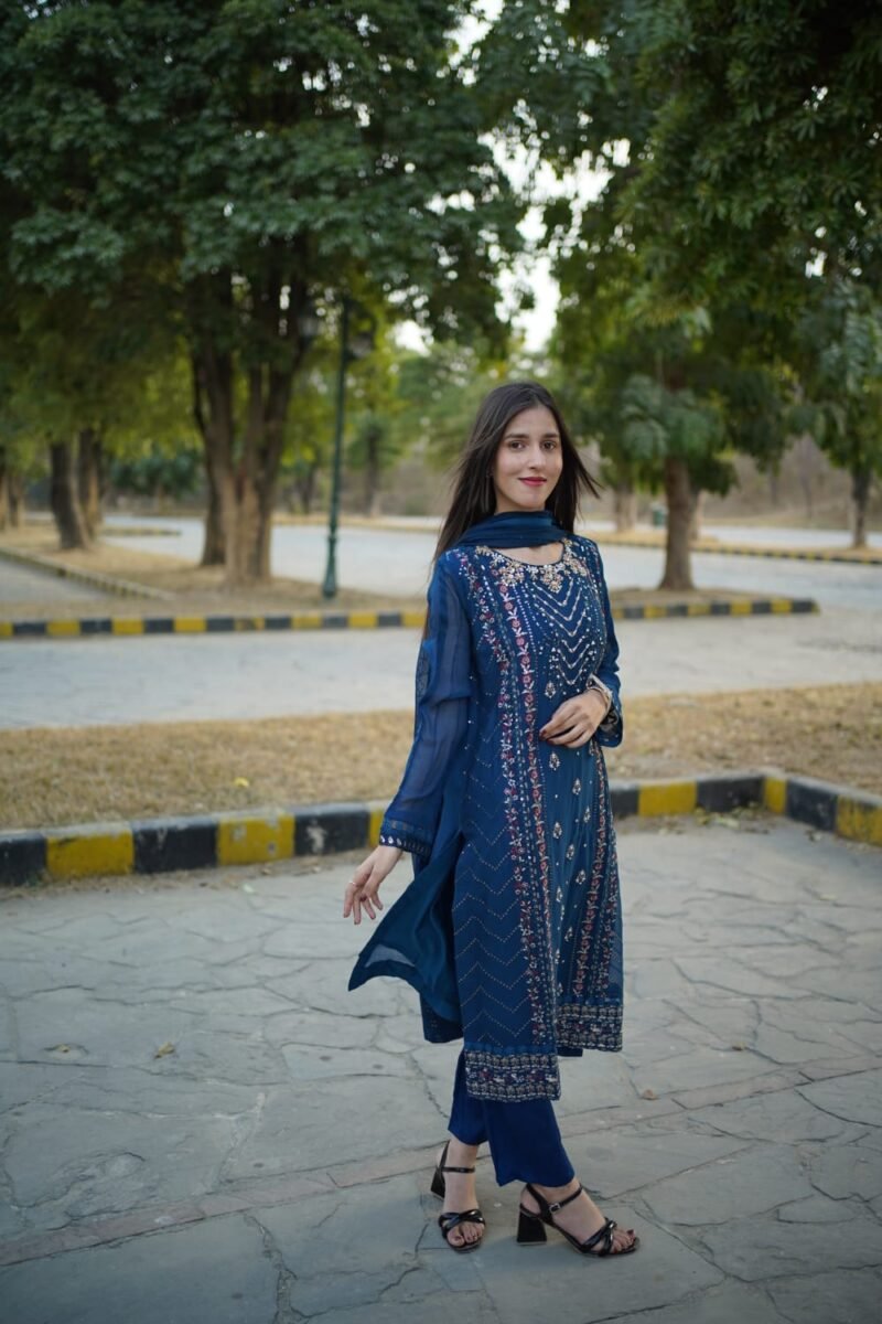 3-Piece Chiffon Embroidered Suit