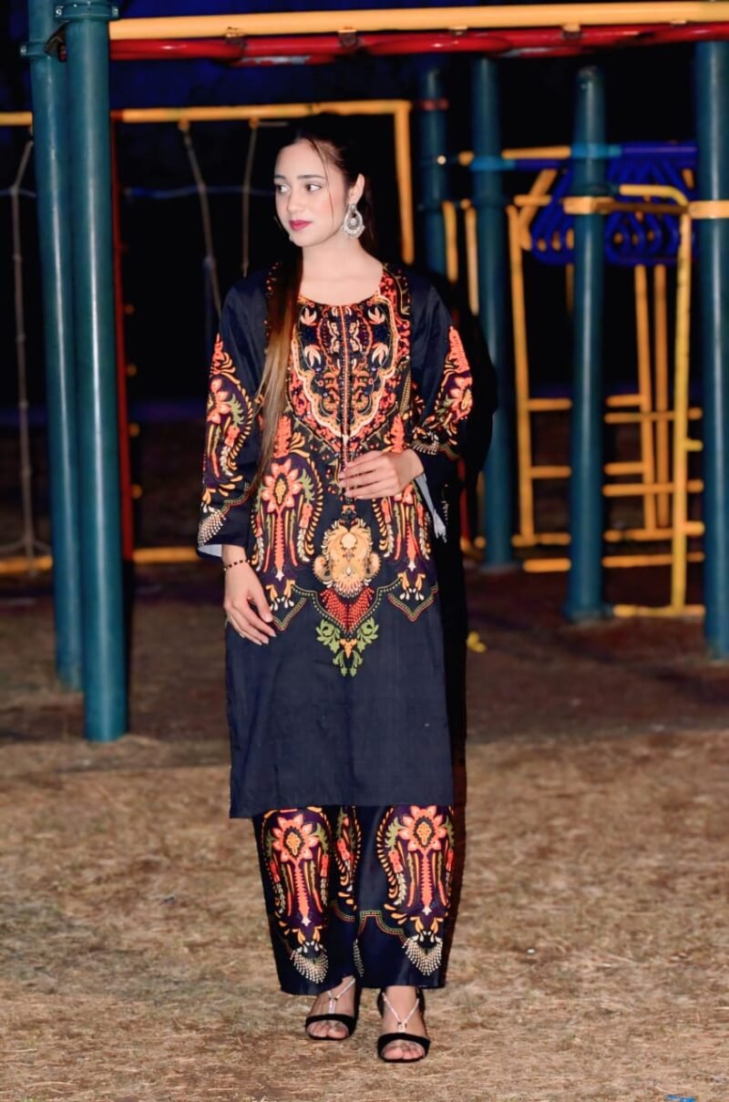 2-Piece Printed Co-Ord Set with Embroidered Neckline