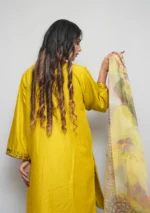 3-Piece Arabic Lawn Suit – Sunshine Yellow with Multicolor Embroidery & Chiffon Dupatta - Image 4