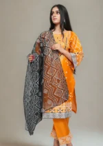 3-Piece Chunnri Set in Raw Silk – Radiant Orange with Mirror Work