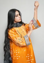 3-Piece Chunnri Set in Raw Silk – Radiant Orange with Mirror Work - Image 3