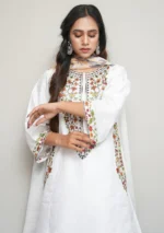 3-Piece Arabic Lawn Suit – White Elegance with Multicolor Embroidery & Chiffon Dupatta - Image 2