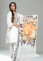 3-Piece Arabic Lawn Suit – White Elegance with Multicolor Embroidery & Chiffon Dupatta - Image 4