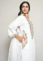 3-Piece Arabic Lawn Suit – White Elegance with Multicolor Embroidery & Chiffon Dupatta - Image 3