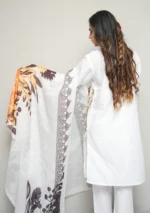 3-Piece Arabic Lawn Suit – White Elegance with Multicolor Embroidery & Chiffon Dupatta - Image 5