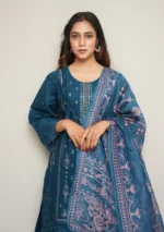3-Piece Cotton Suit – Zinc with Printed Diamond Munaar Dupatta