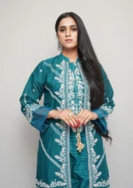 4-Piece Embroidered Cotton Gown Set – Luxury Look with Chiffon Dupatta