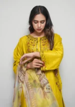 3-Piece Arabic Lawn Suit – Sunshine Yellow with Multicolor Embroidery & Chiffon Dupatta - Image 2