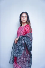 3-Piece Chunnri Set in Ravv Silk – Red Elegance with Mirror Work