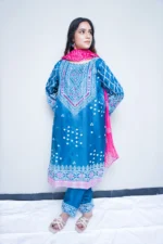 3-Piece Chunnri Set in Raw Silk – Blue Beauty with Mirror Work - Image 4