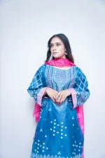 3-Piece Chunnri Set in Raw Silk – Blue Beauty with Mirror Work