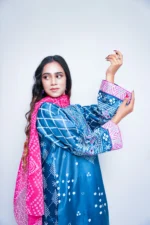 3-Piece Chunnri Set in Raw Silk – Blue Beauty with Mirror Work - Image 2