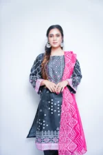 3-Piece Chunnri Set in Raw Silk – Black Grace with Mirror Work