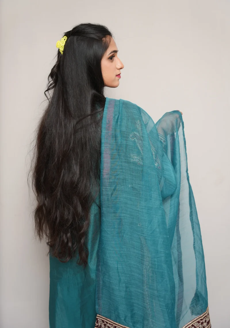 3-Piece Khadi Suit – Green with Multi-Color Embroidery, Zari & Sequins - Image 5